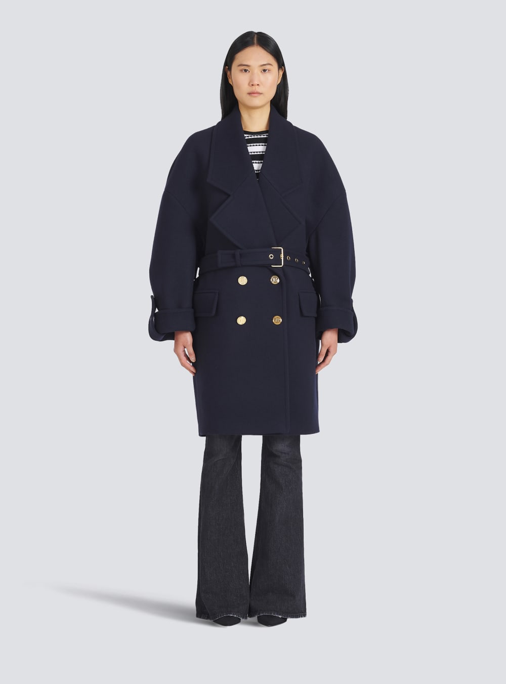 Women's Balmain Wool And Cashmere Pea With Double-breasted Gold-tone Buttoned Fastening Jackets Navy | USA pQrdCs4v