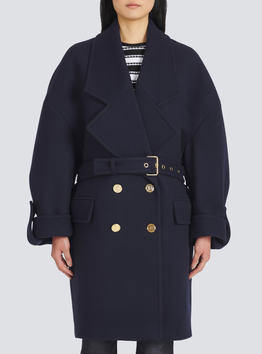 Women's Balmain Wool And Cashmere Pea With Double-breasted Gold-tone Buttoned Fastening Jackets Navy | USA pQrdCs4v