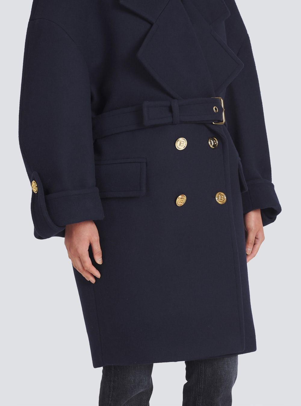 Women's Balmain Wool And Cashmere Pea With Double-breasted Gold-tone Buttoned Fastening Jackets Navy | USA pQrdCs4v