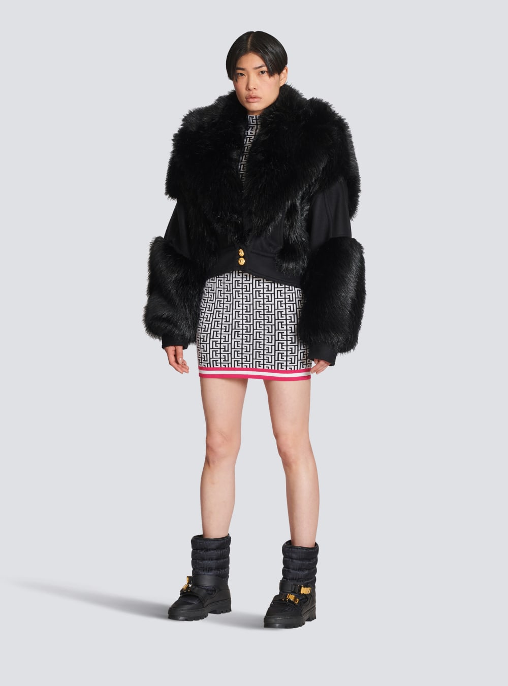 Women's Balmain Wool And Faux Fur Jackets Black | USA PVZ2RPHL