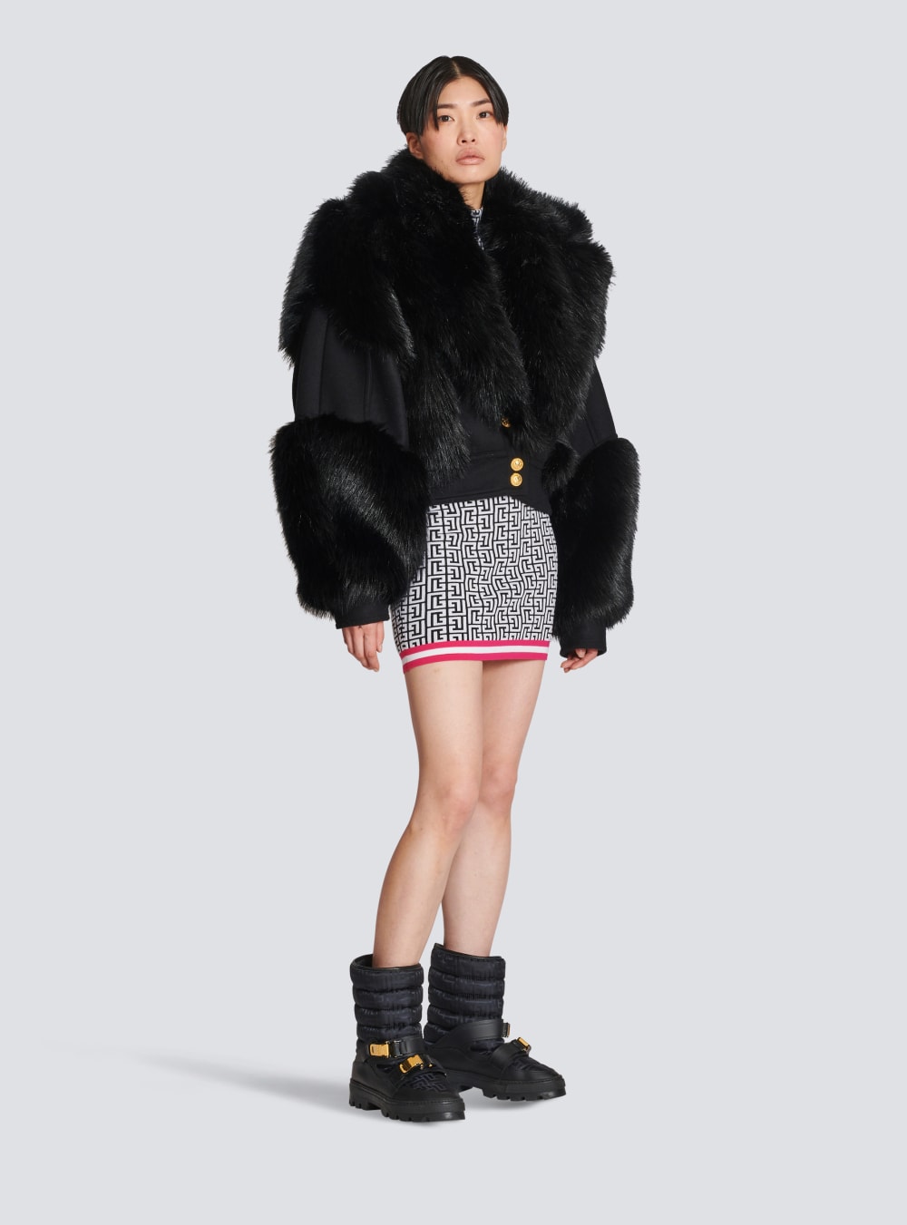 Women's Balmain Wool And Faux Fur Jackets Black | USA PVZ2RPHL