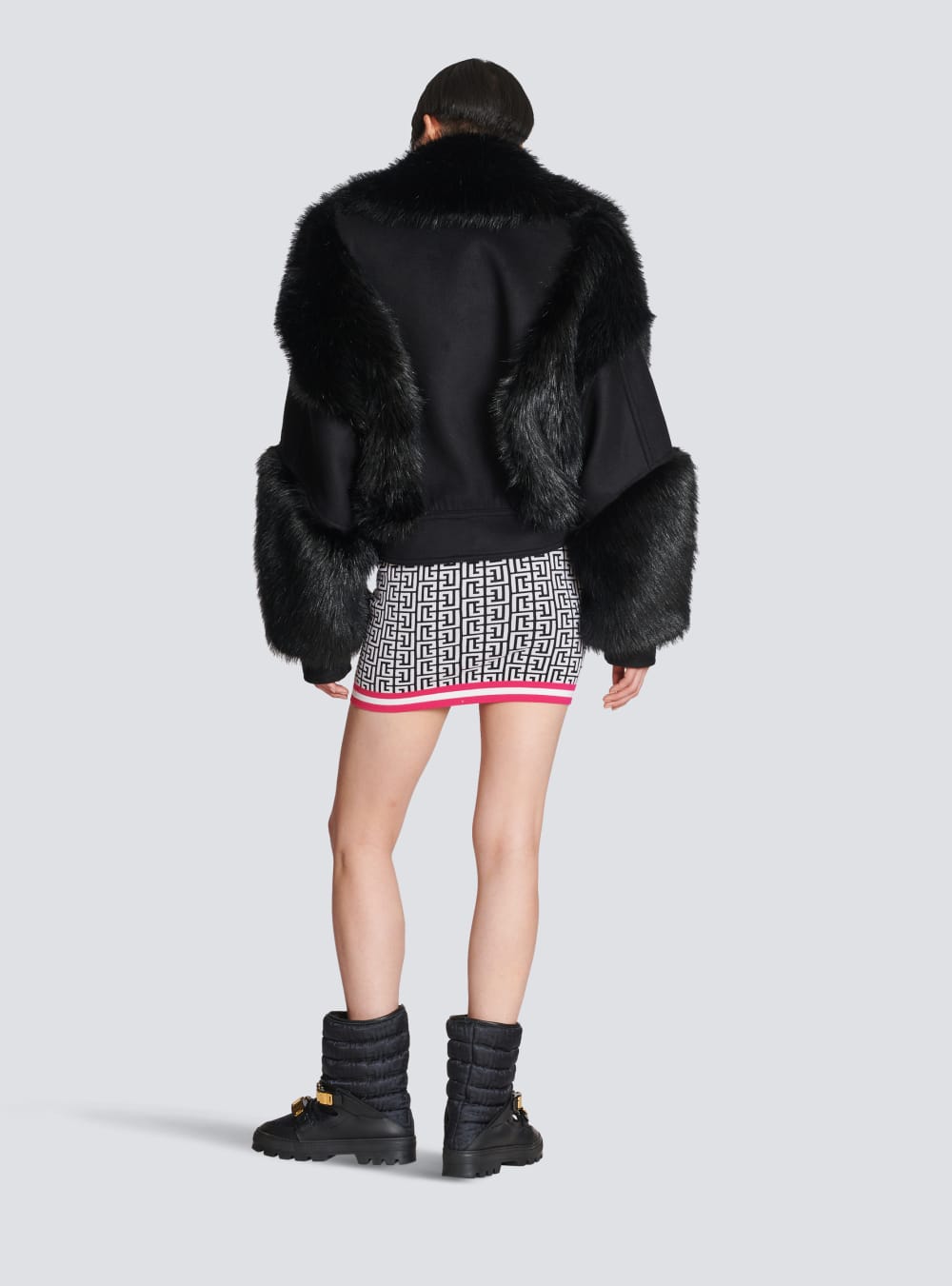 Women's Balmain Wool And Faux Fur Jackets Black | USA PVZ2RPHL