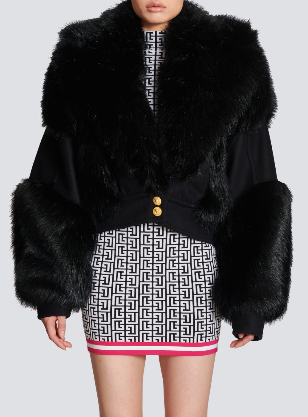 Women's Balmain Wool And Faux Fur Jackets Black | USA PVZ2RPHL