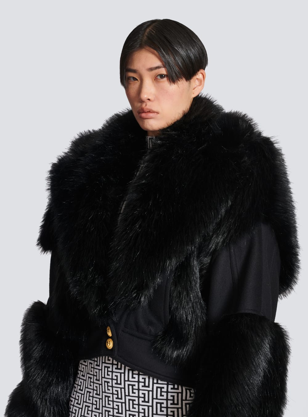 Women's Balmain Wool And Faux Fur Jackets Black | USA PVZ2RPHL