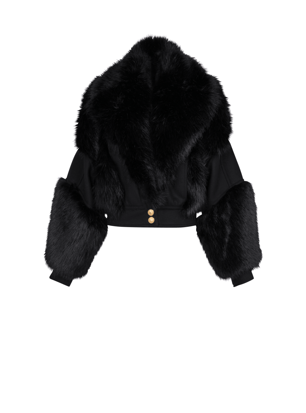 Women\'s Balmain Wool And Faux Fur Jackets Black | USA PVZ2RPHL