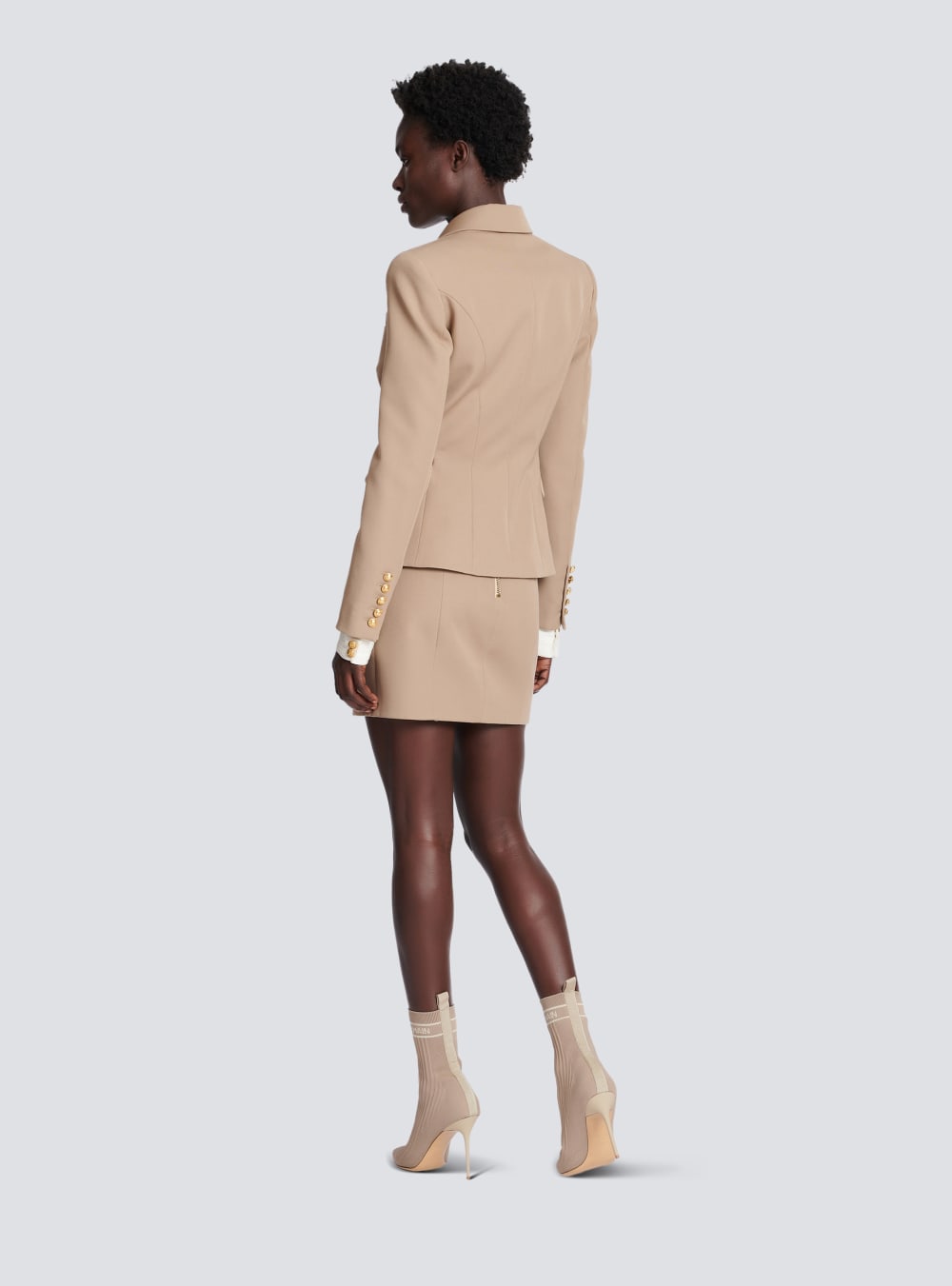 Women's Balmain Wool Double-breasted Blazers Beige | USA ImQEkuYm