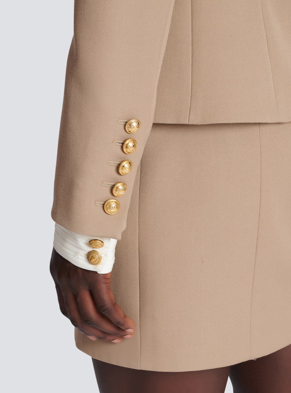 Women's Balmain Wool Double-breasted Blazers Beige | USA ImQEkuYm