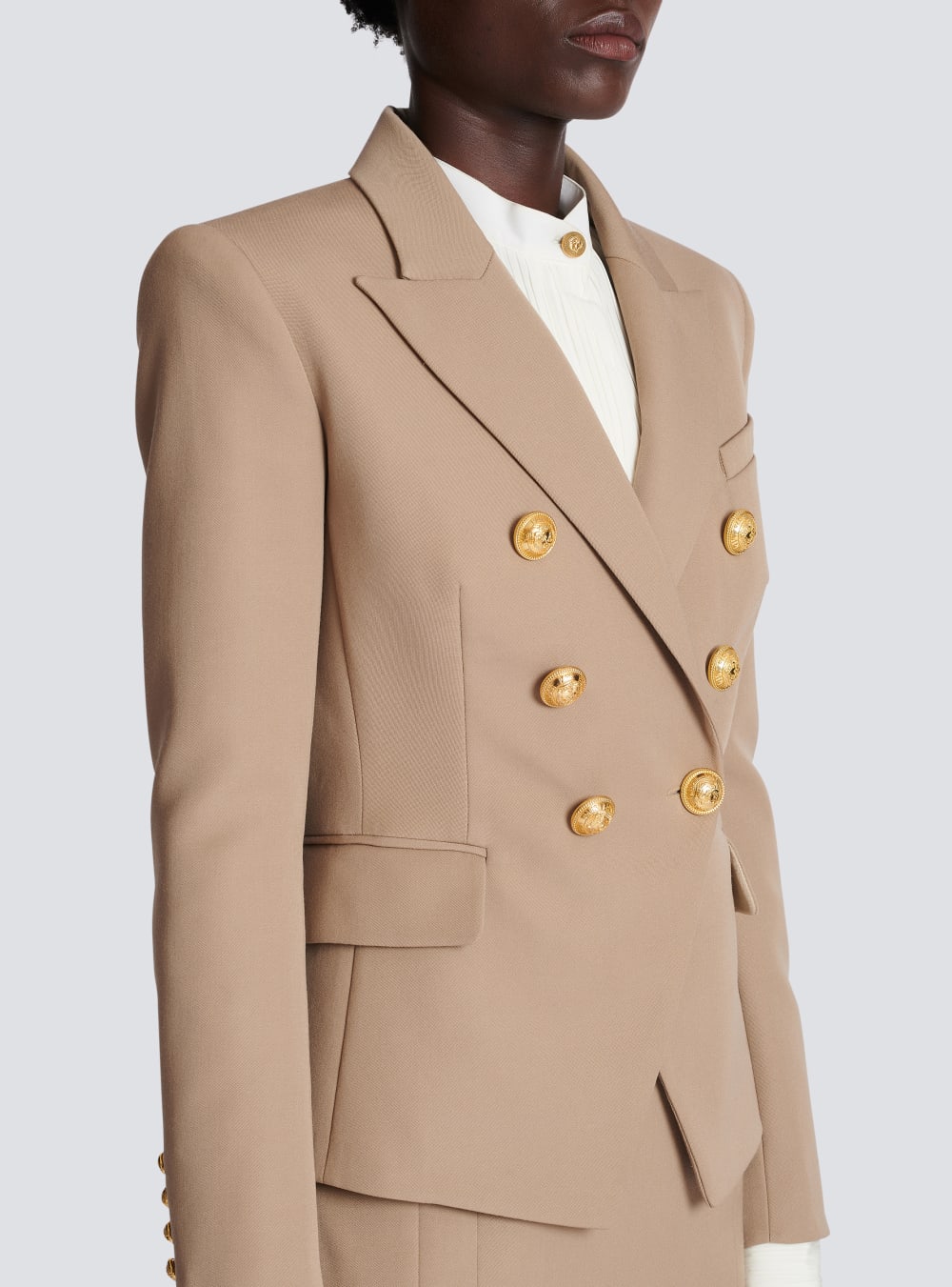 Women's Balmain Wool Double-breasted Blazers Beige | USA ImQEkuYm