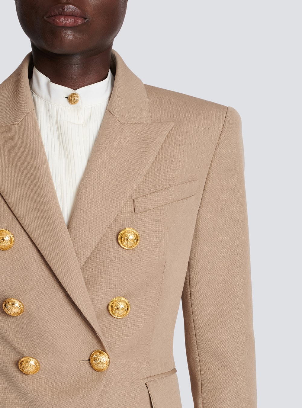 Women's Balmain Wool Double-breasted Blazers Beige | USA ImQEkuYm