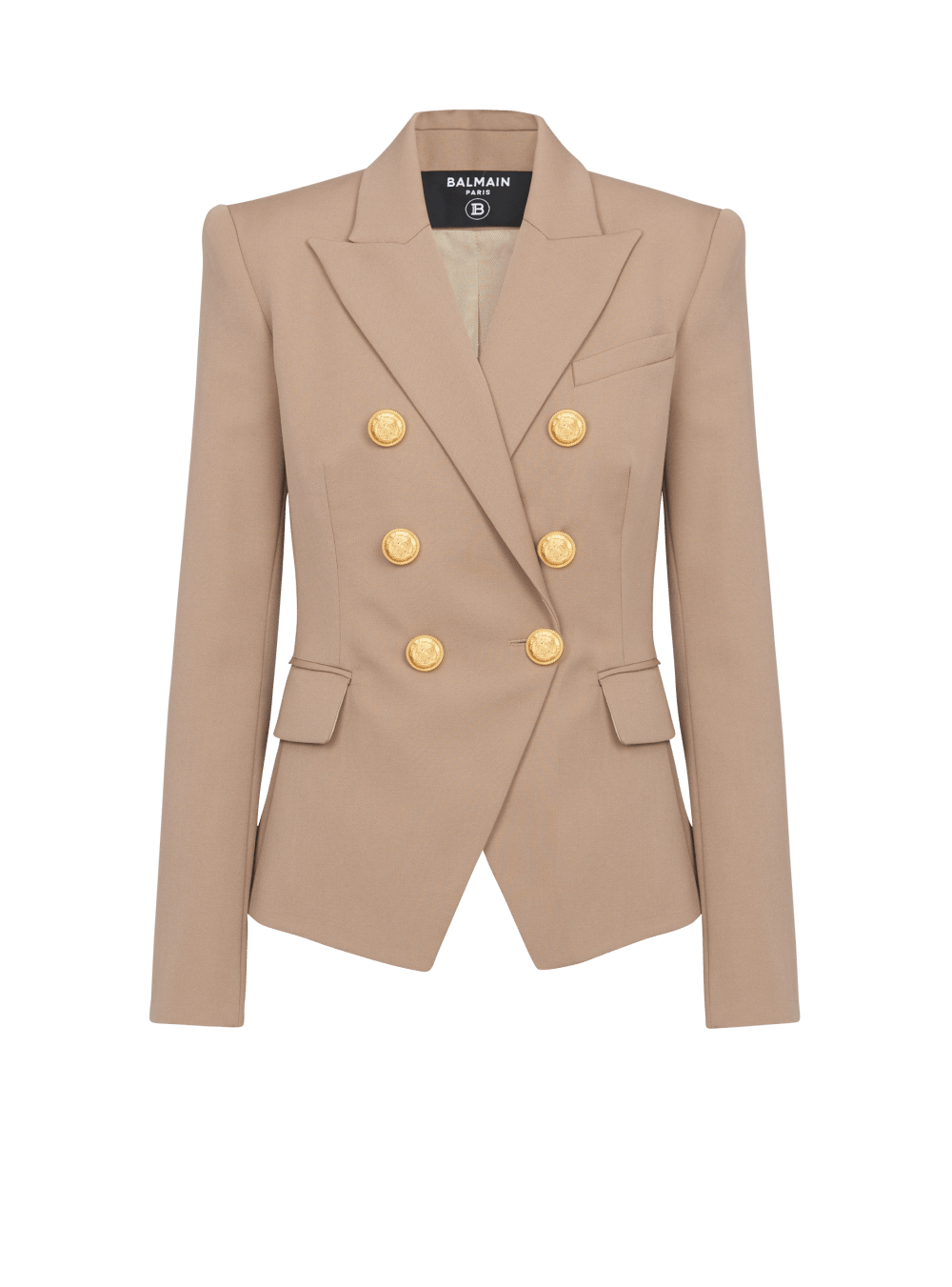 Women\'s Balmain Wool Double-breasted Blazers Beige | USA ImQEkuYm