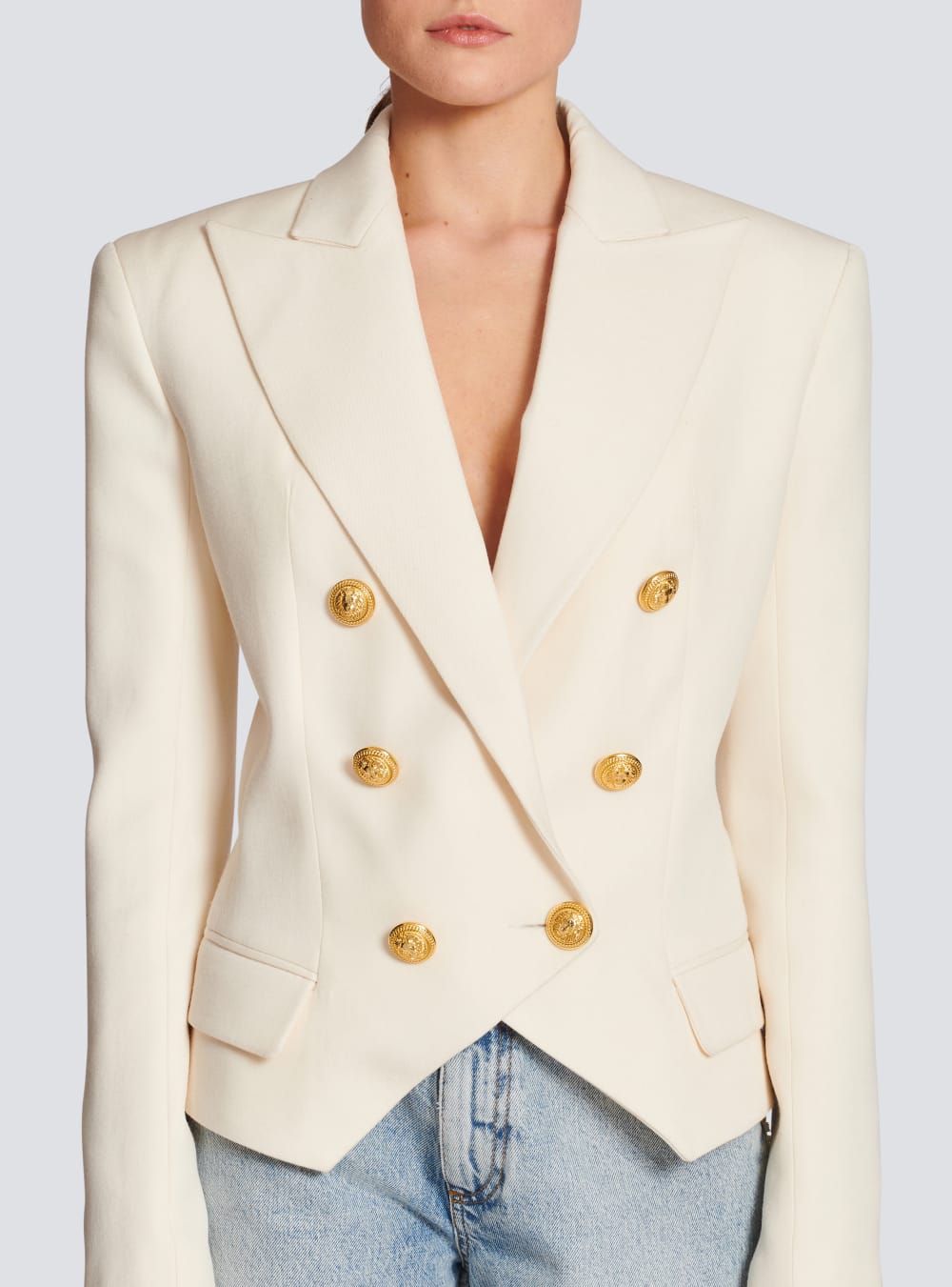 Women's Balmain Wool Double-breasted Blazers Beige | USA MTzWMzL4