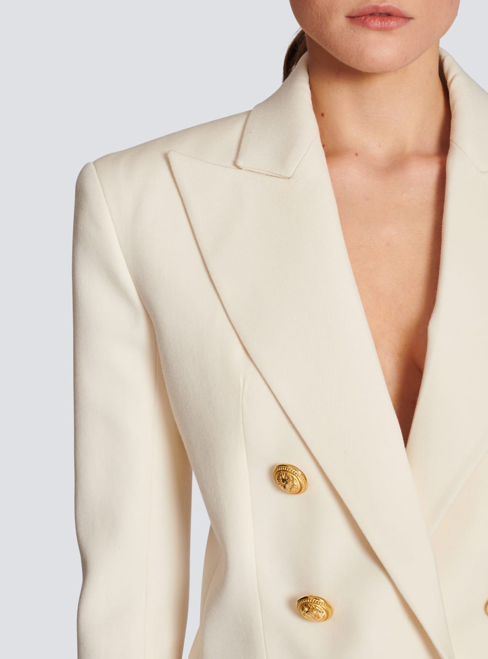 Women's Balmain Wool Double-breasted Blazers Beige | USA MTzWMzL4