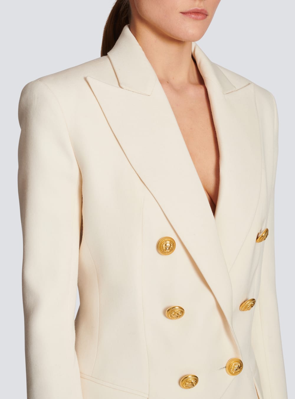 Women's Balmain Wool Double-breasted Blazers Beige | USA MTzWMzL4