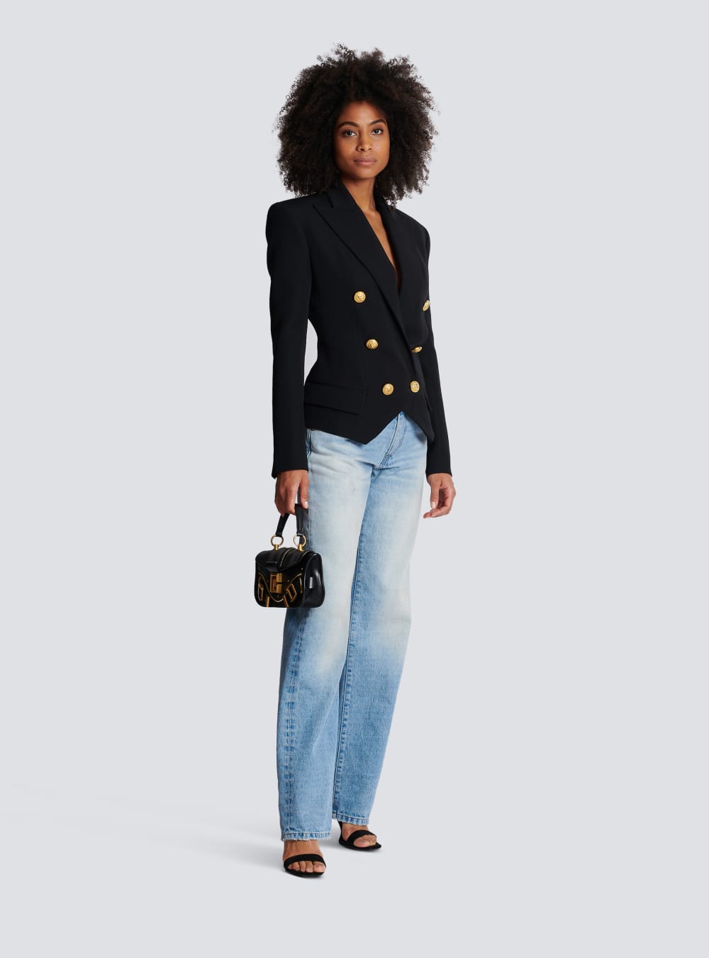 Women's Balmain Wool Double-breasted Blazers Black | USA ahpvKHYJ