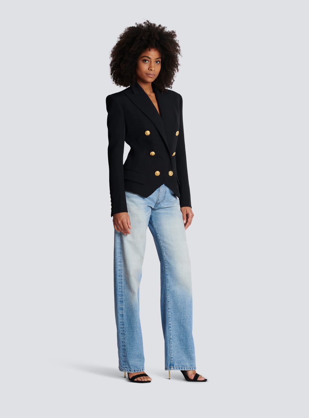 Women's Balmain Wool Double-breasted Blazers Black | USA ahpvKHYJ