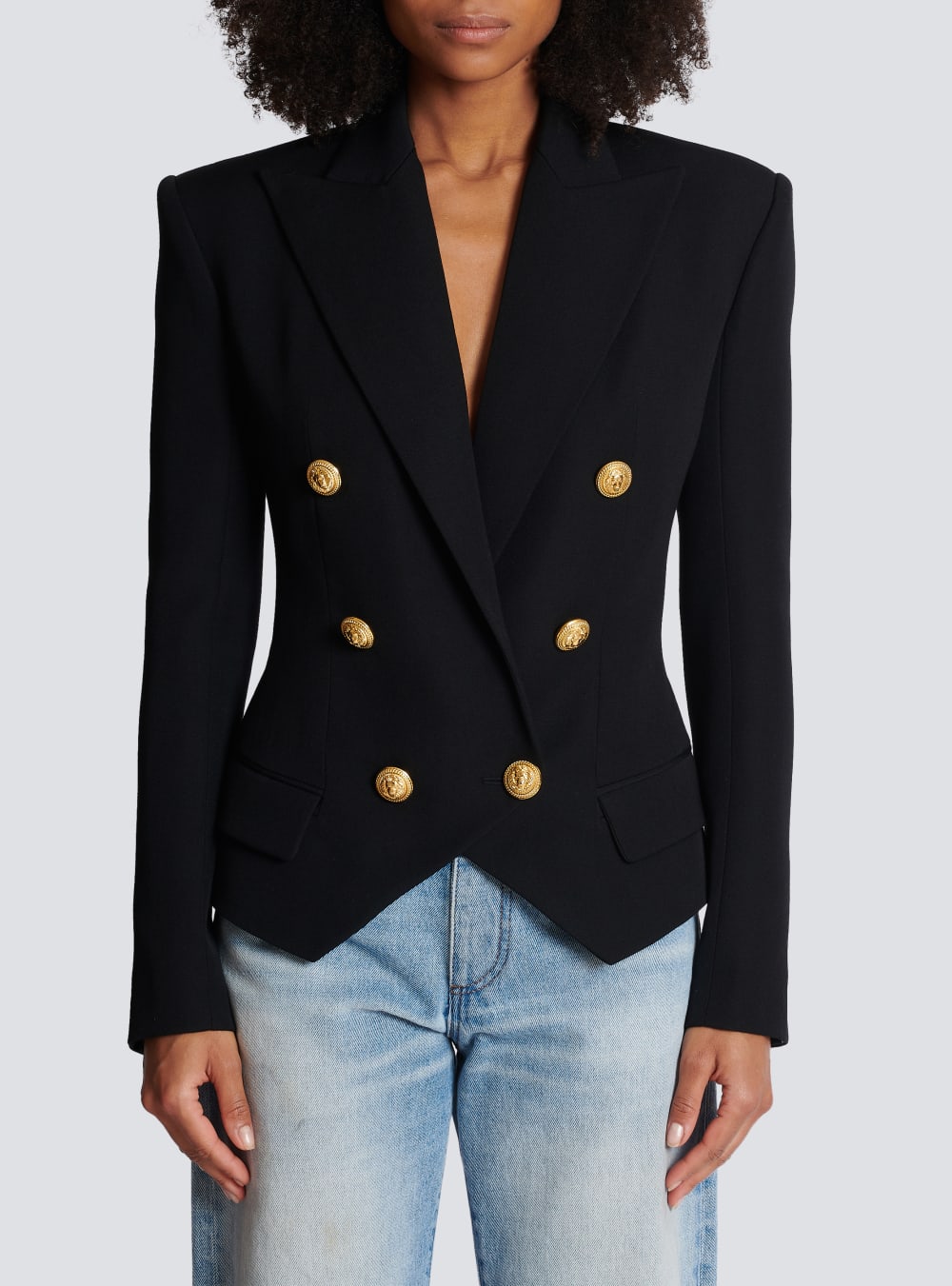 Women's Balmain Wool Double-breasted Blazers Black | USA ahpvKHYJ