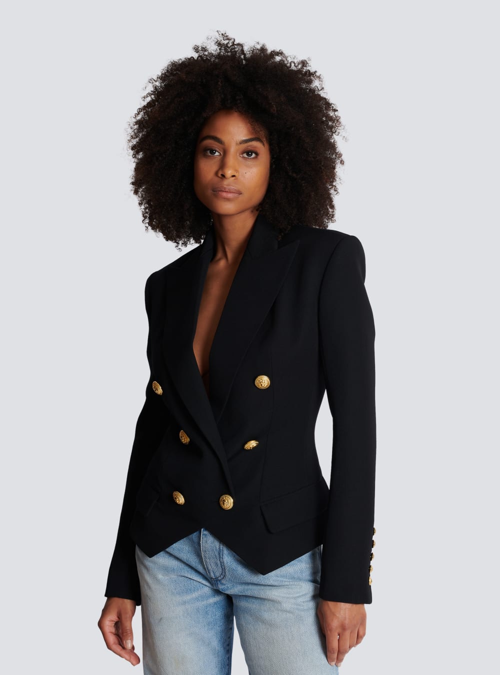 Women's Balmain Wool Double-breasted Blazers Black | USA ahpvKHYJ