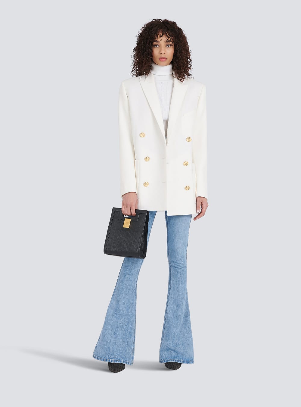 Women's Balmain Wool Double-breasted Boyfriend Jackets White | USA K8sy22Yh