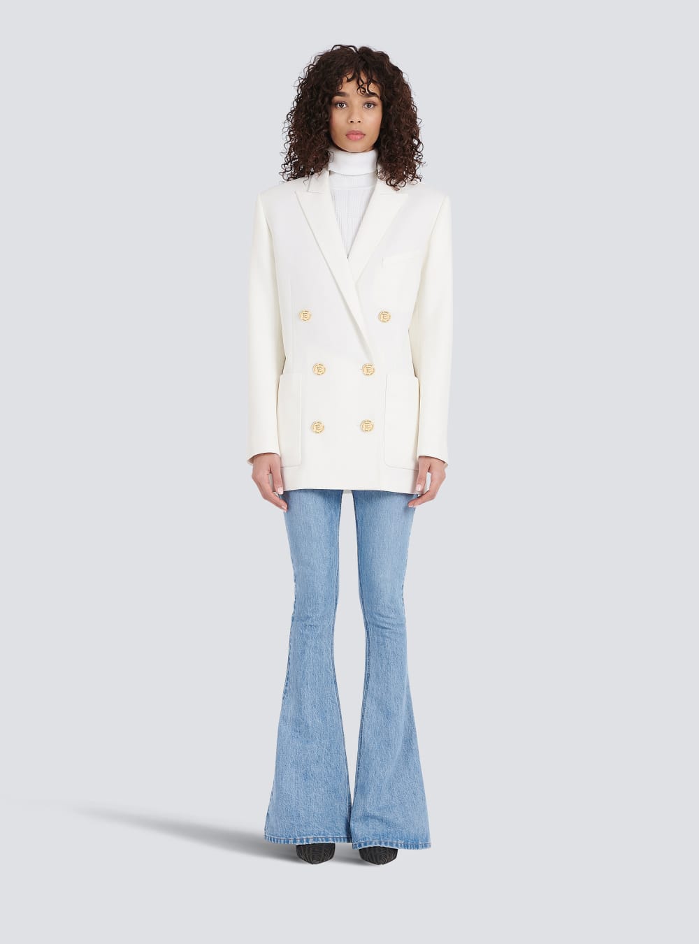 Women's Balmain Wool Double-breasted Boyfriend Jackets White | USA K8sy22Yh