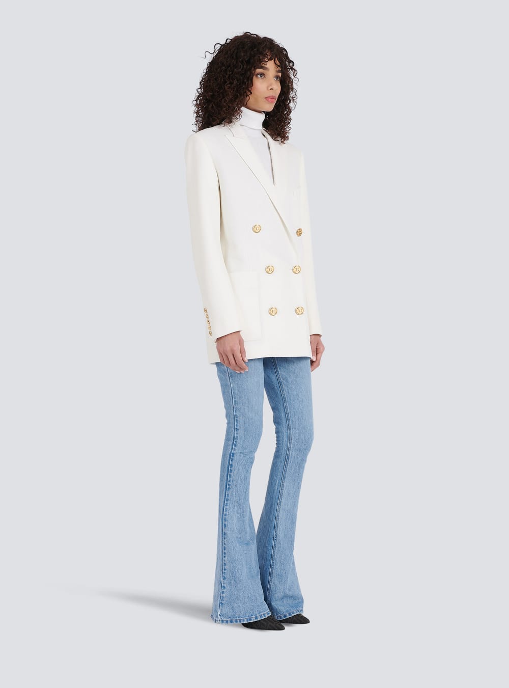 Women's Balmain Wool Double-breasted Boyfriend Jackets White | USA K8sy22Yh