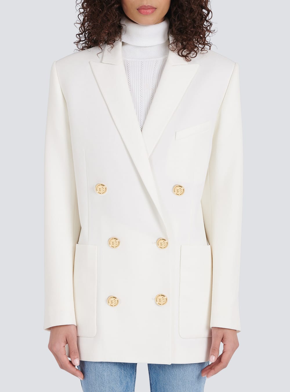 Women's Balmain Wool Double-breasted Boyfriend Jackets White | USA K8sy22Yh