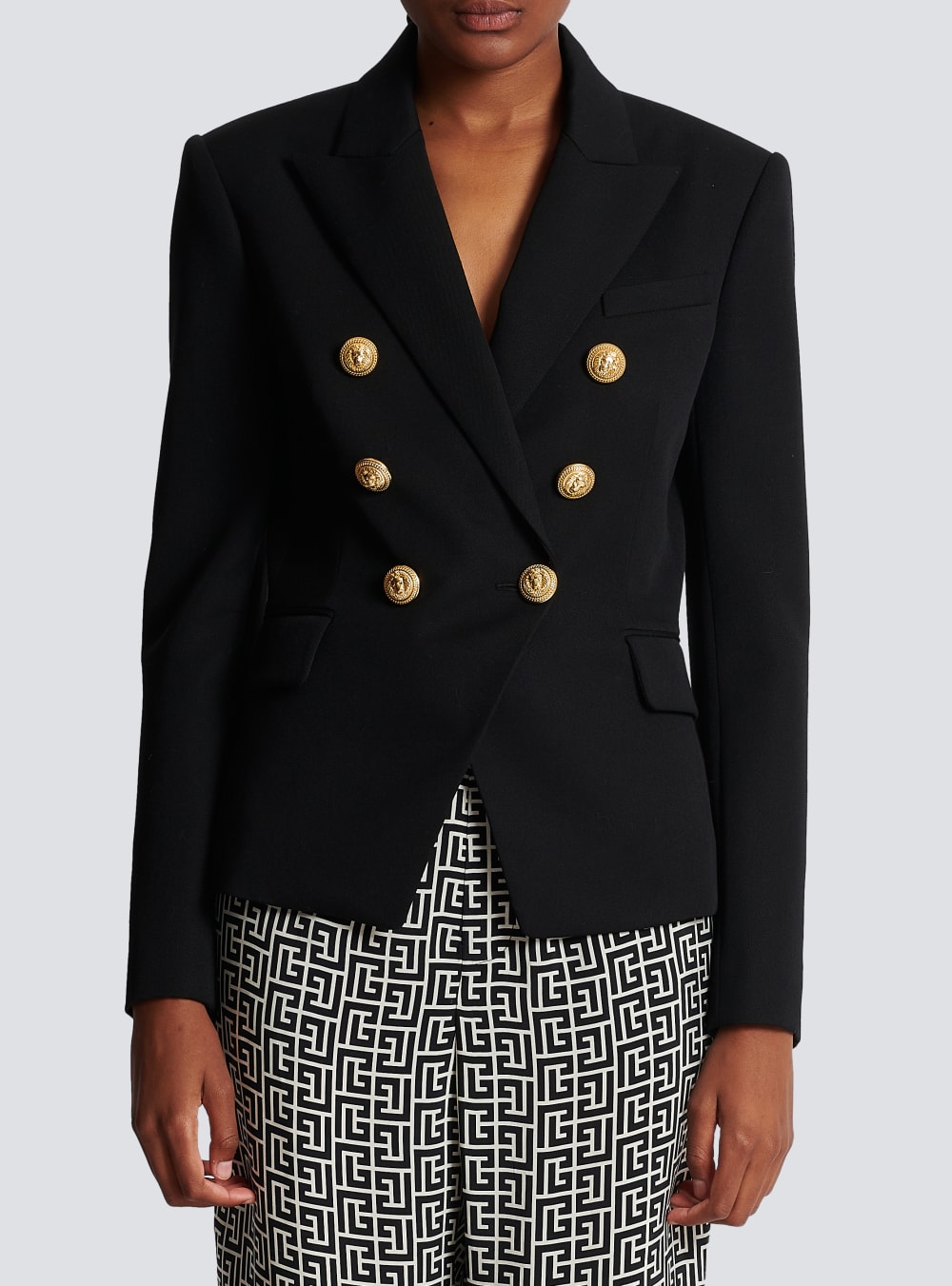 Women's Balmain Wool Double-breasted Jackets Black | USA 9mH8MPQR