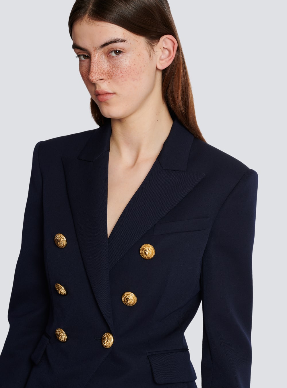 Women's Balmain Wool Double-breasted Jackets Navy | USA qSpBrtST