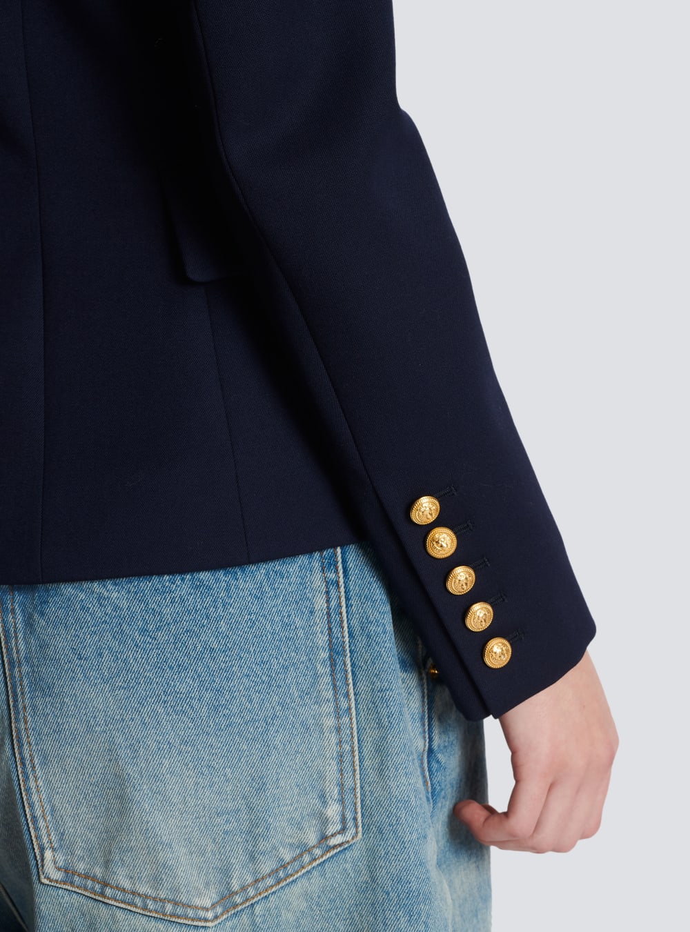 Women's Balmain Wool Double-breasted Jackets Navy | USA qSpBrtST