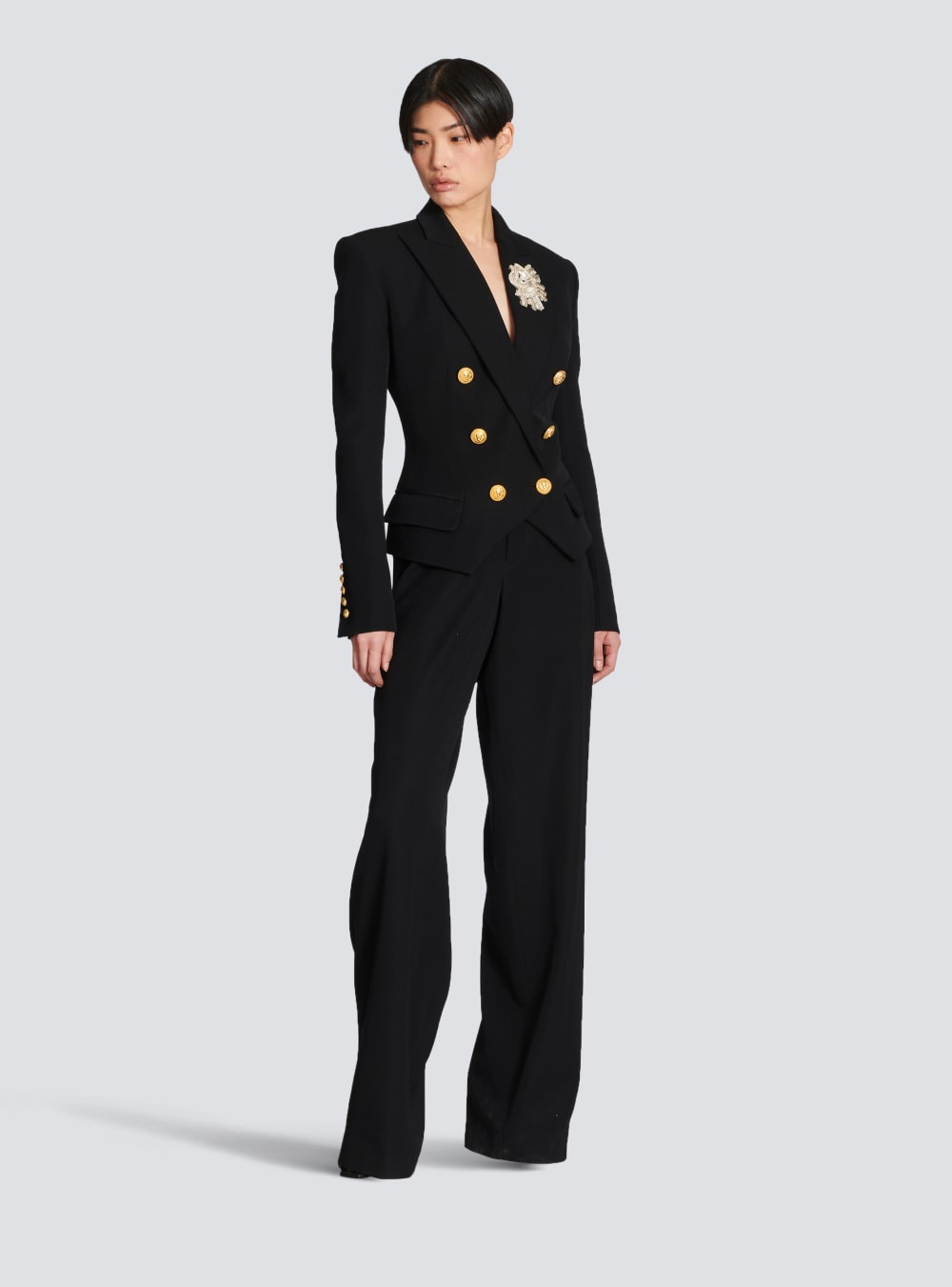 Women's Balmain Wool Double-breasted With Badge Blazers Black | USA y7ClWVcG