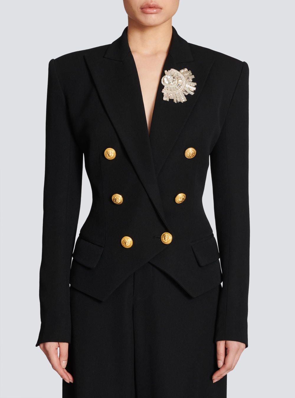 Women's Balmain Wool Double-breasted With Badge Blazers Black | USA y7ClWVcG