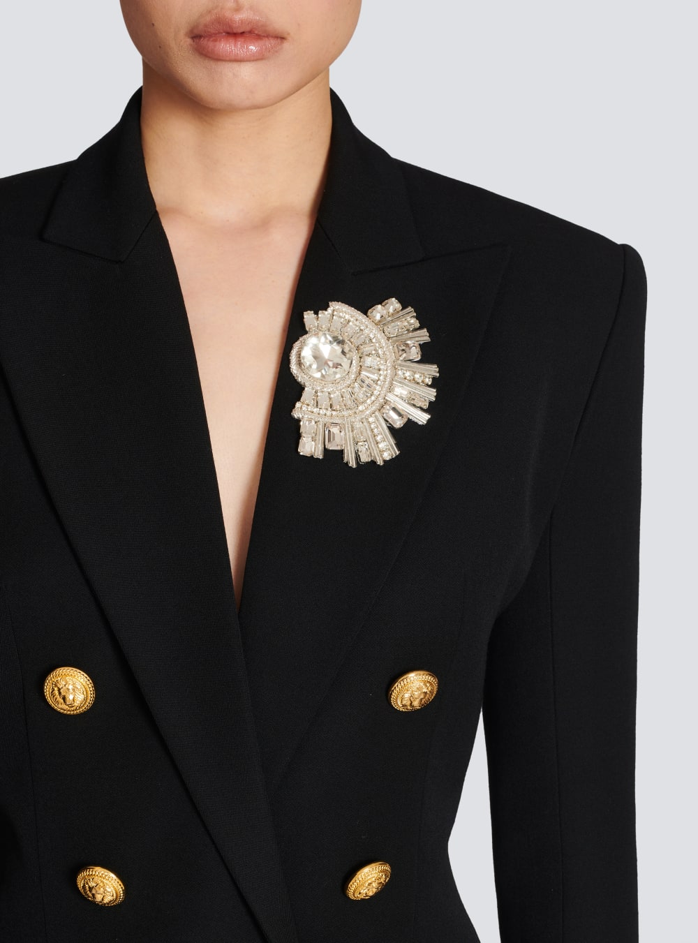 Women's Balmain Wool Double-breasted With Badge Blazers Black | USA y7ClWVcG