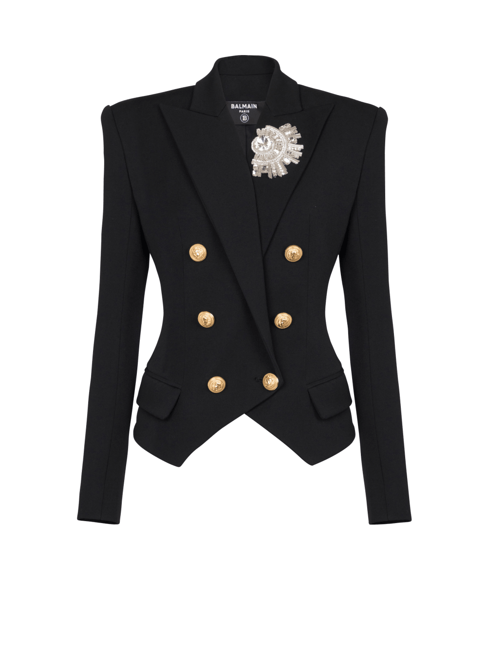 Women\'s Balmain Wool Double-breasted With Badge Blazers Black | USA y7ClWVcG