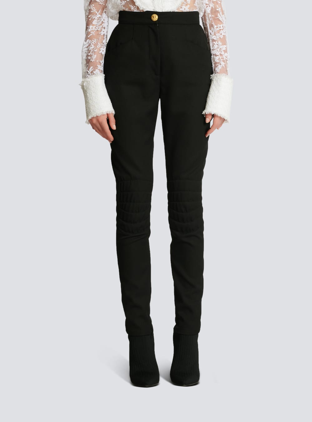 Women's Balmain Wool Skinny-fit Trousers Black | USA ddKvArdO