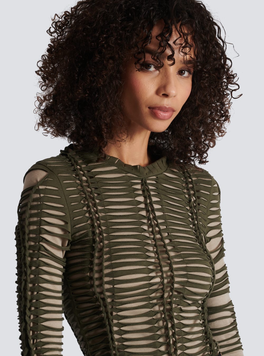 Women's Balmain Woven Jersey Tops Khaki | USA Jpflv3d2