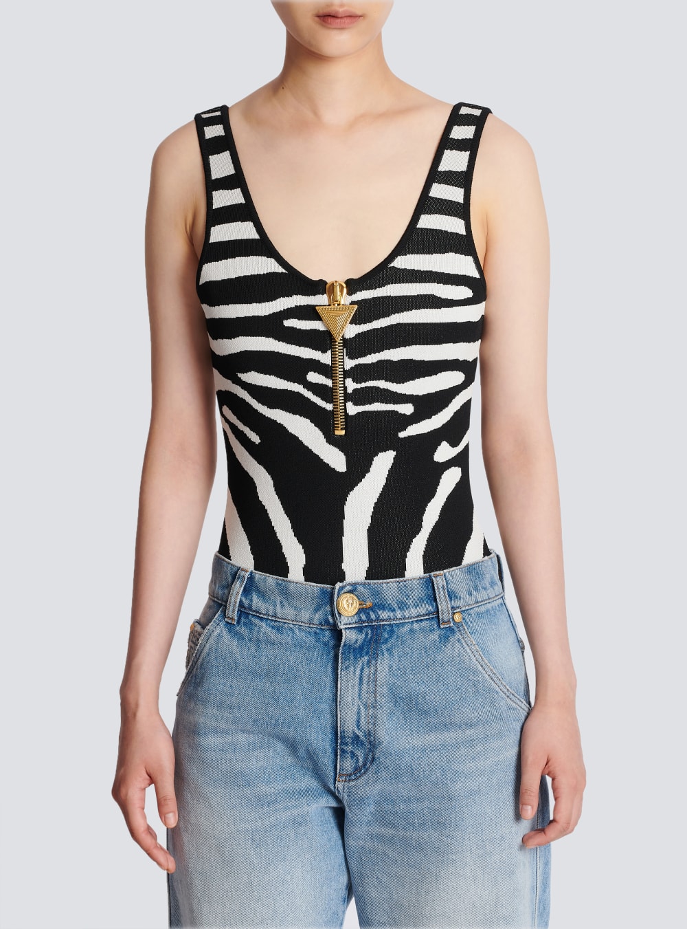 Women's Balmain Zebra Jacquard Tops Black | USA YdWgvYFz