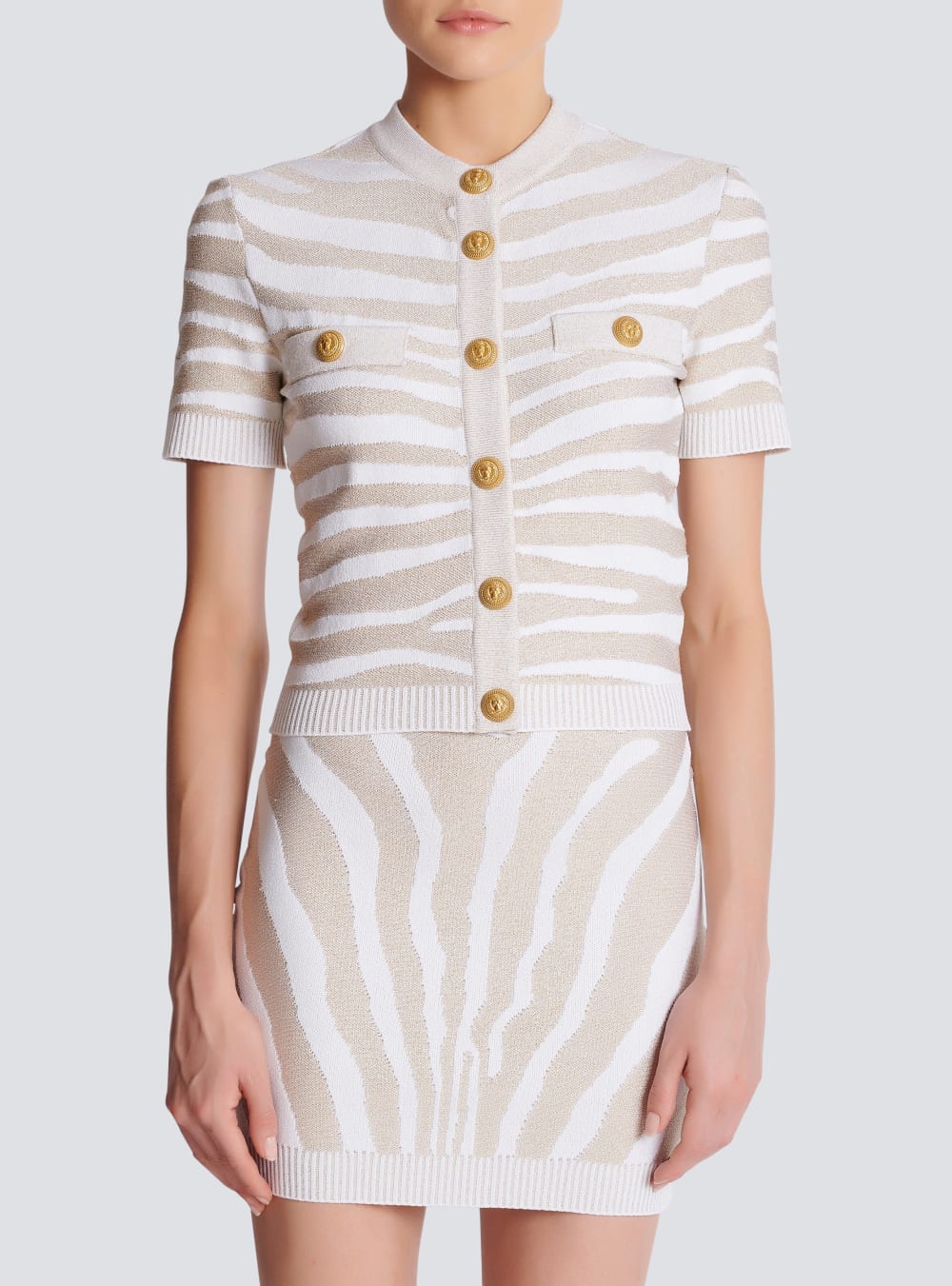 Women's Balmain Zebra Knit Cardigan White | USA cPATheXy