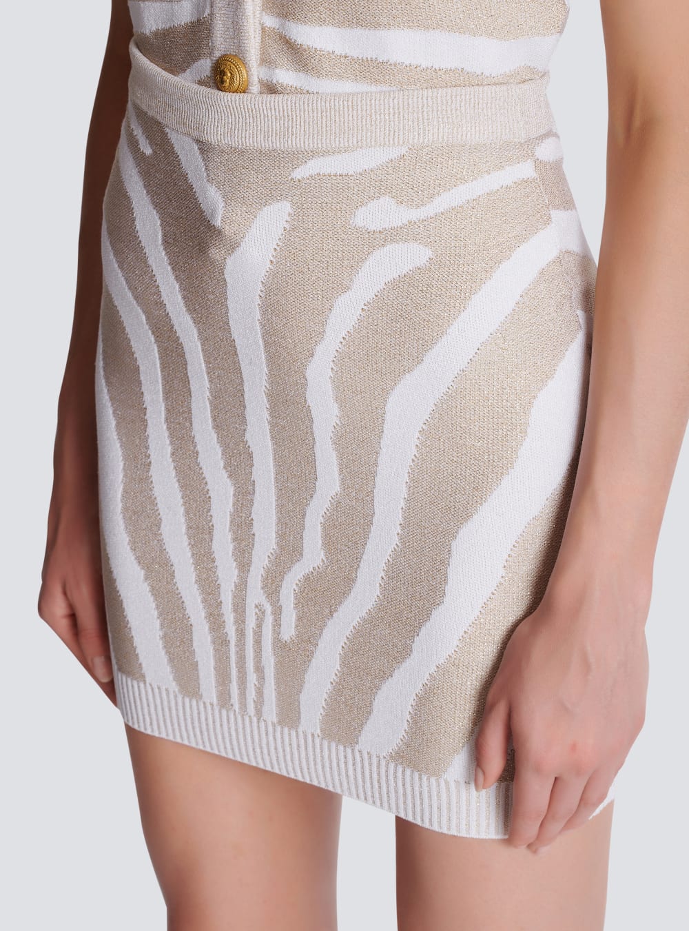 Women's Balmain Zebra Knit Short Skirts White | USA iobAV7qV