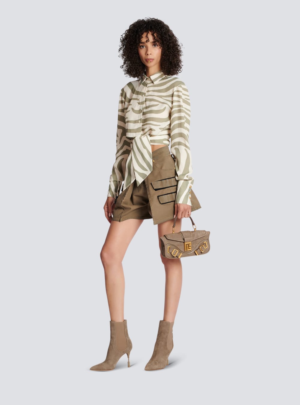 Women's Balmain Zebra Print Shirts Khaki | USA 7fwfVAlO