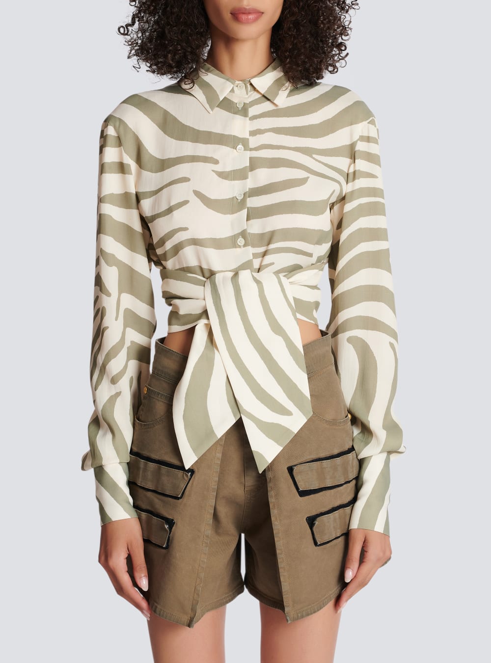 Women's Balmain Zebra Print Shirts Khaki | USA 7fwfVAlO